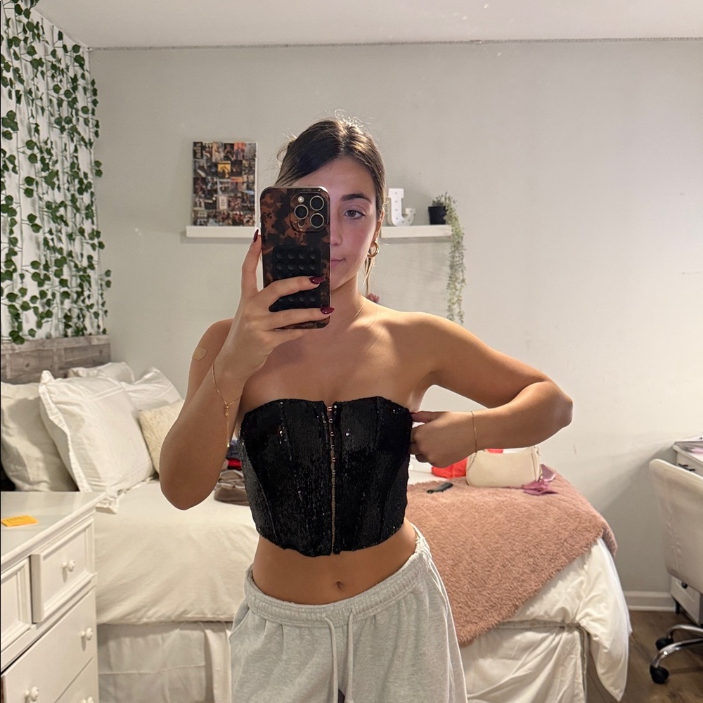 White Fox Boutique Black Sequin Bandeau